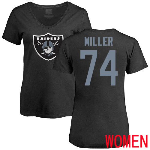 Oakland Raiders Black Women Kolton Miller Name and Number Logo NFL Football #74 T Shirt